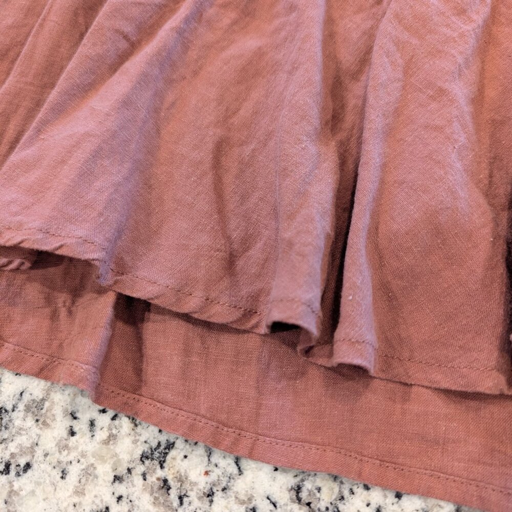 FREE PEOPLE "Ruffle My Feather" Wrap Skirt 12 Dusky Blush Muted Red Ruffle Hem - Picture 4 of 7